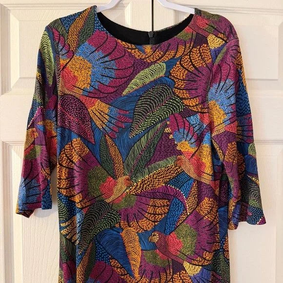 Farm Rio Dotted Macaws midi jersey dress size large floral bohemian sheath - Picture 4 of 11